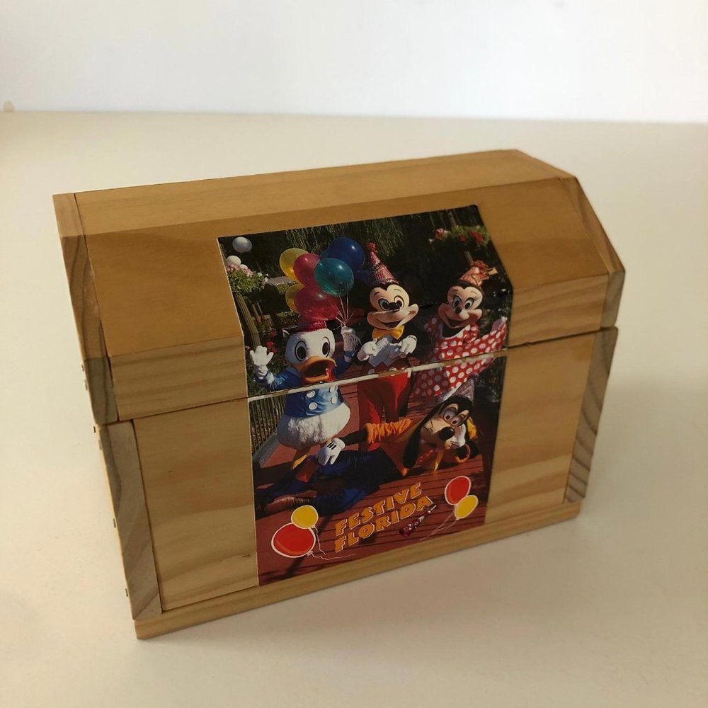Vintage Disney Mickey Mouse Wooden Jewelry Box - 1980s Collectible Souvenir